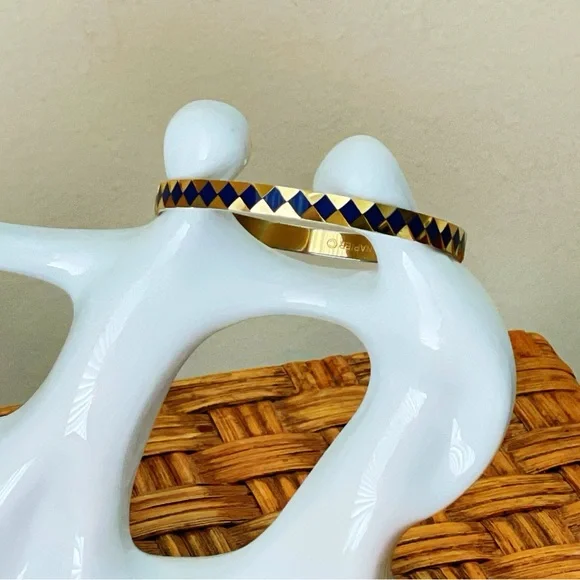 Napier Gold Tone and Blue Enamel Bangle Bracelet - Picture 4 of 8